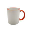 Tasse à café vierge en céramique blanc 11 oz avec poignée et bordure de couleur et bord